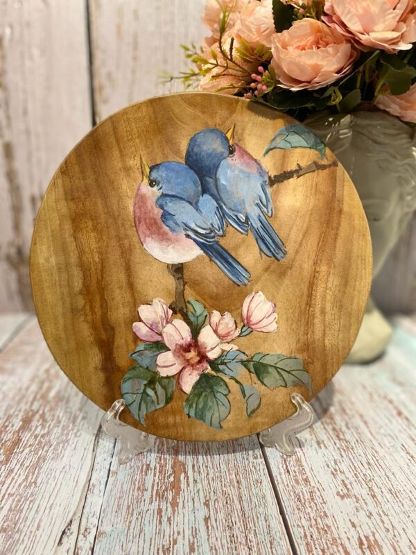 Hand Painted Bird Wooden Plate