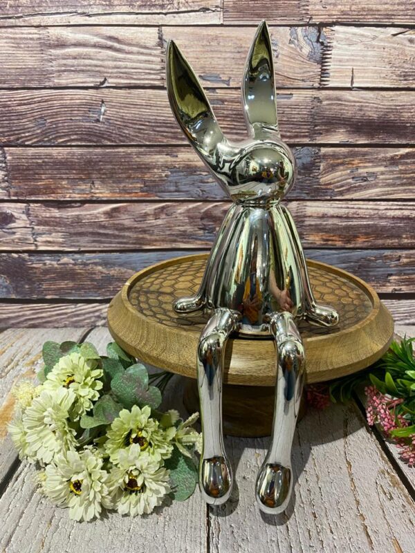 Resin With Rhodium Plated Silver Color Bunny Figurine