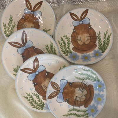 Handmade & Hand Painted Ceramic Rabbit Plates