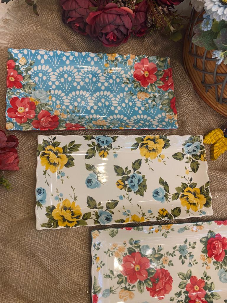 Floral Design Ceramic Rectangular Platter