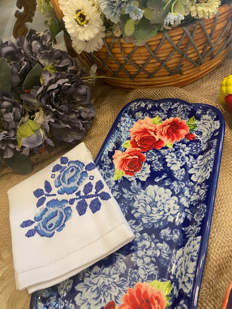 Floral Design Ceramic Rectangular Platter I-4